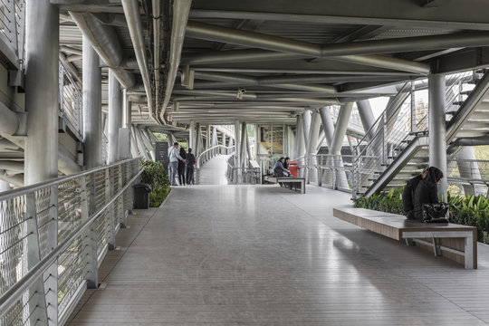 Tabiat steel bridge connects two public parks by spanning the Modarres highway in northern Tehran.