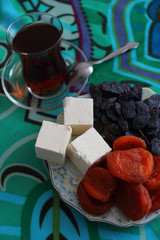 Tea in Turkish and oriental sweets..