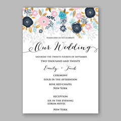 Wedding invitation template with watercolor winter flower christmas wreath pine branch  Baby shower invitation template with watercolor tropical flower wreath