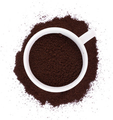 coffee powder on white background. top view