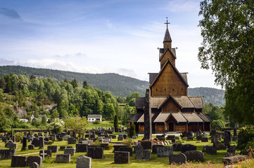 Old, wooden stave church in Norway