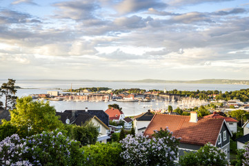 Panorama of Horten located on Oslofjord, Norway - obrazy, fototapety, plakaty