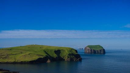 Panorama of the rocks of Vestmannaeyjar archipelago, Iceland