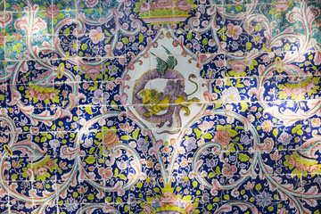 Old mosaic wall in Golestan palace. Teheran, Iran.