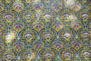 Old mosaic wall in Golestan palace. Teheran, Iran.
