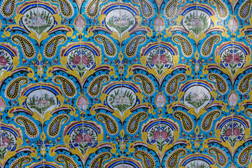 Old mosaic wall in Golestan palace. Teheran, Iran.