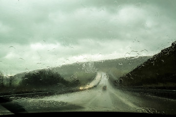 Car front window view during rain