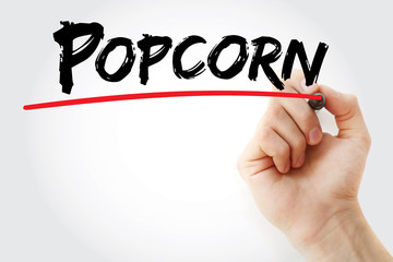 Hand writing Popcorn with marker, concept background