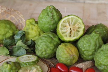 Fototapeta premium Fresh kaffir and sliced ,aromatic and medicinal.