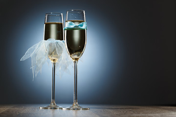 Elegant conceptual two glass of champagne for honeymooners