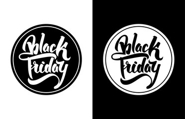 Vector illustration: Sale badge with hand  lettering Black Friday. Modern brush calligraphy.