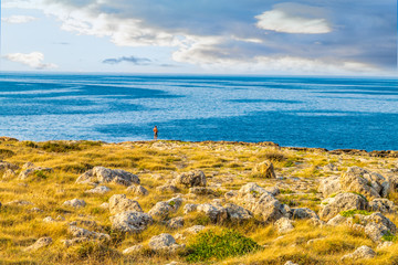 man on rocky coastal shore