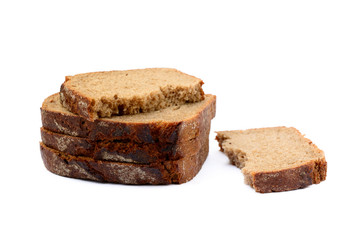 Slices of rye bread isolated with white background
