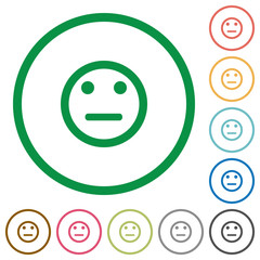 Neutral emoticon flat icons with outlines