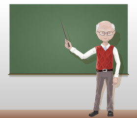 Elderly teacher, professor in class