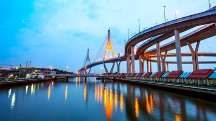Fototapeta na wymiar Bhumibol Bridge in Thailand, also known as the Industrial Ring Road Bridge, in Thailand.