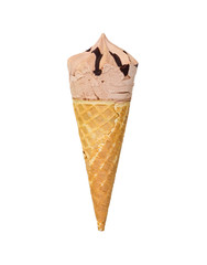 Chocolate ice cream with chocolate glaze in waffle cone