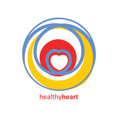 Simple logo with heart for cardio center or World Health Day. CMYK colors