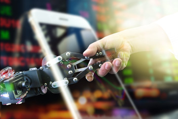 Robot Trading System and Advisor concept used in the stock market that automatically submits trades to an exchange stock market exchange trading by human intervention.