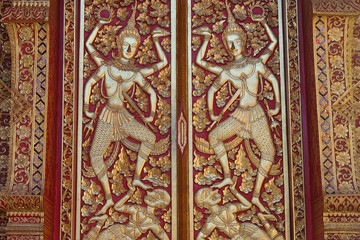 Fototapeta na wymiar Traditional thai stripes texture decorative in temple, Thailand