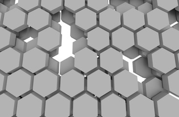 Block chain network concept , Distributed ledger technology , Gray Hexagon six-sided polygon symbol on white background . 3D illustration