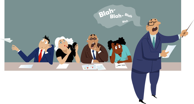 Distracted and bored employees sitting at a business presentation, EPS 8 vector cartoon, no transparencies 