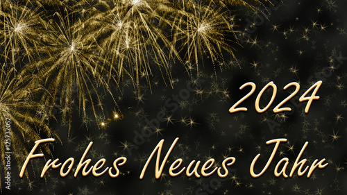 "Silvesterkarte "Frohes neues Jahr 2024" mit goldenem Feuerwerk " Fotos 