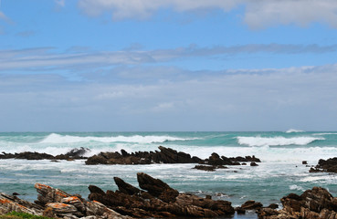 Sud Africa, 20/09/2009: la spiaggia di Cape Agulhas, vicino al villaggio di L'Agulhas, nel Parco nazionale di Agulhas a Cape Agulhas, il punto più a sud del continente africano 