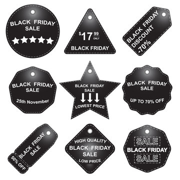 Black Friday sale sign, logos badge and labels collection black and white set isolated