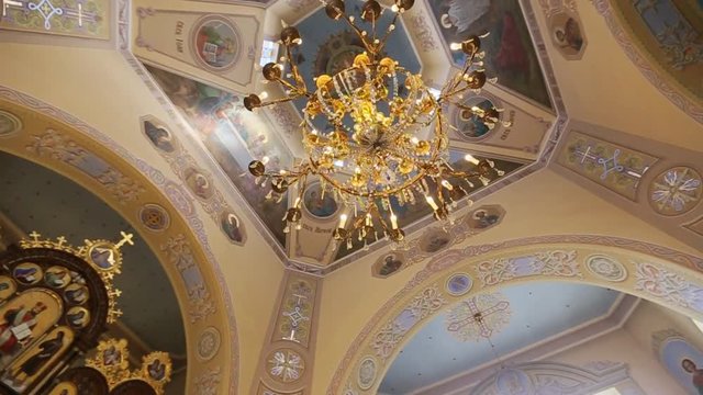 Church lighted lamp in the beautiful old orthodox Church