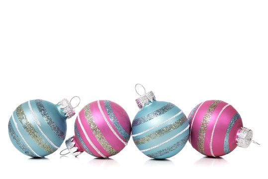 Christmas Ornaments on white background with copy space