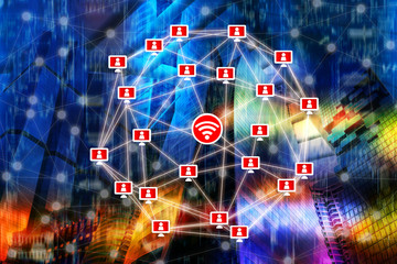 Internet of things(iot) , Wireless communication network abstract image visual, internet of things , connection with abstract colorful background