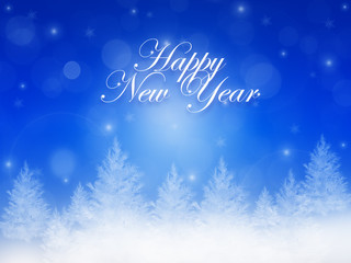  Happy new year elegant card with snow and fir trees