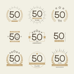 Fifty years anniversary celebration logotype. 50th anniversary logo set.
