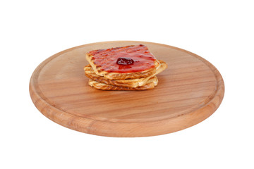 Burnt Toasted Bread with Jam on Wooden Board