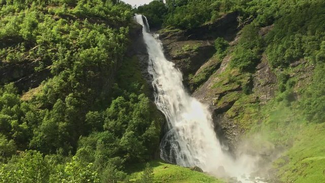 Scenic view of Vettisfossen waterfall. Norway.