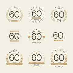 Sixty years anniversary celebration logotype. 60th anniversary logo set.