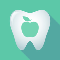 Long shadow tooth icon with an apple
