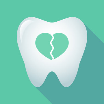 Long shadow tooth icon with a broken heart