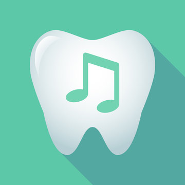 Long shadow tooth icon with a note music