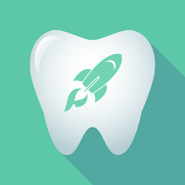 Long shadow tooth icon with a rocket