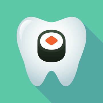 Long shadow tooth icon with a piece of sushi maki