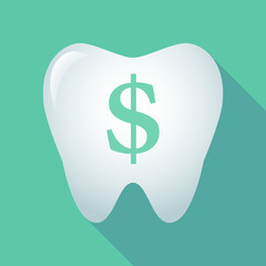 Long shadow tooth icon with a dollar sign