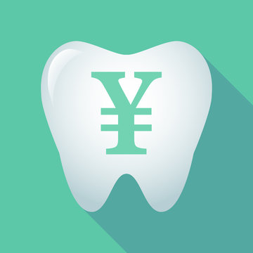 Long shadow tooth icon with a yen sign