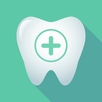 Long shadow tooth icon with a sum sign