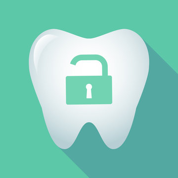 Long shadow tooth icon with an open lock pad