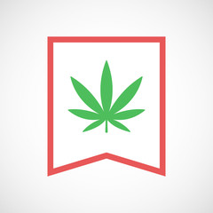 Isolated line art ribbon icon with a marijuana leaf