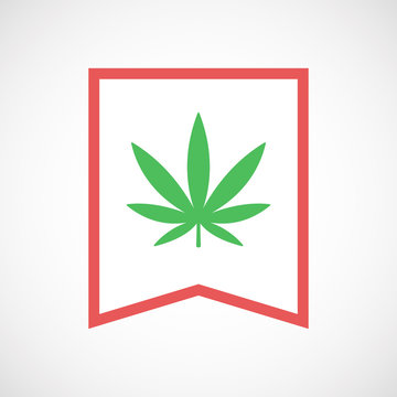 Isolated line art ribbon icon with a marijuana leaf