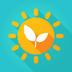 Long shadow bright sun icon with a plant