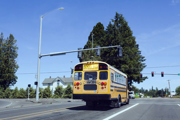 School Bus Stopped at Railroad Crossing
